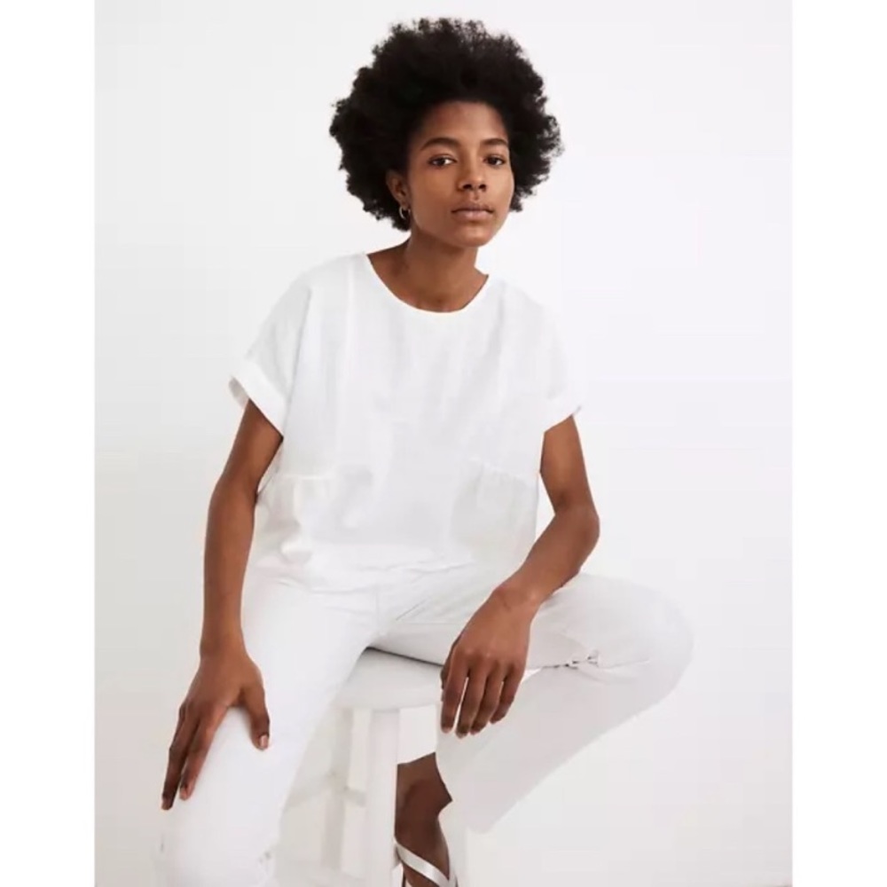 NWT Madewell Cuffed-Sleeve Shirred Top